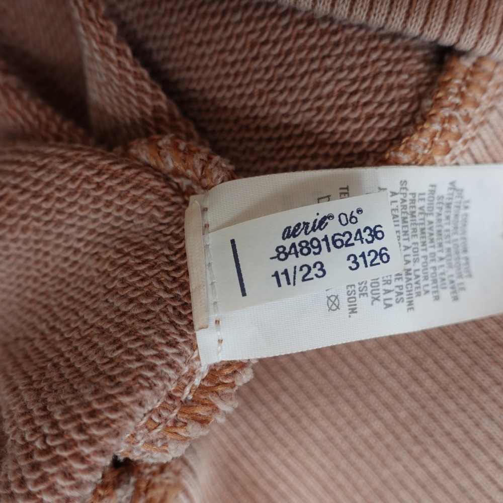 Aerie Oversized V-Neck Sweatshirt Womens L Terracotta Tan Ribbed Trim Slouchy - Picture 8 of 10